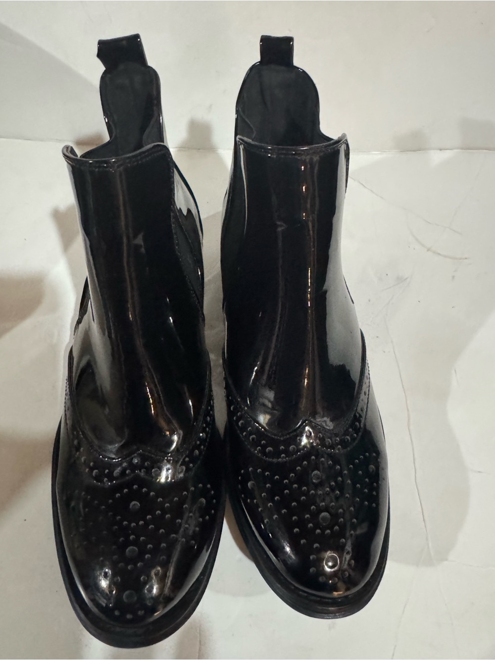 Wanted Black Synthetic Leather Ankle Wingtip Chelsea Boots Size 7